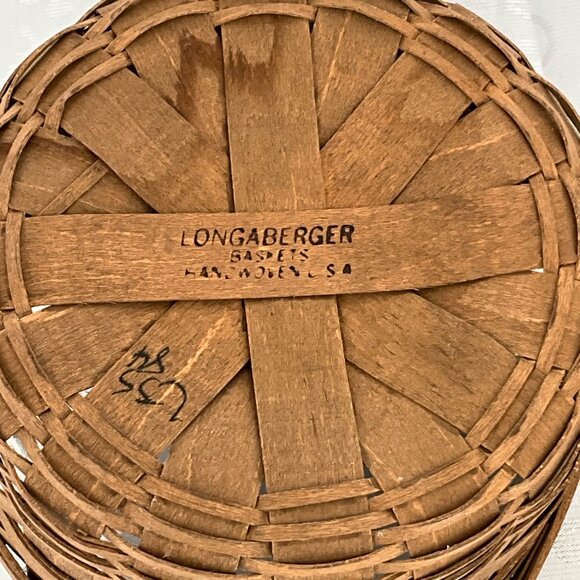 Longaberger Wooden Button Basket 1984‎ With Handles & Plastic Insert 6.75"x3.25" - Picture 3 of 5